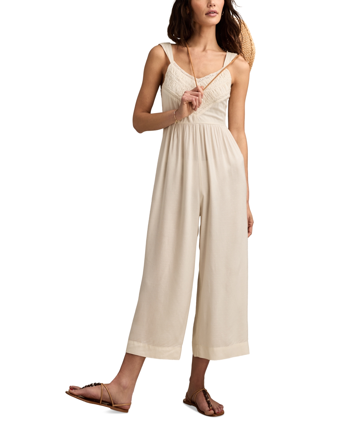 Lucky Brand Ruched Wide Leg Jumpsuit In Whisper White