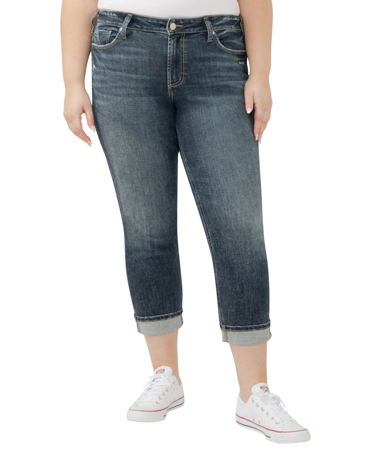 Plus Size Suki Mid Rise Curvy Fit Straight Crop Jeans - Chord