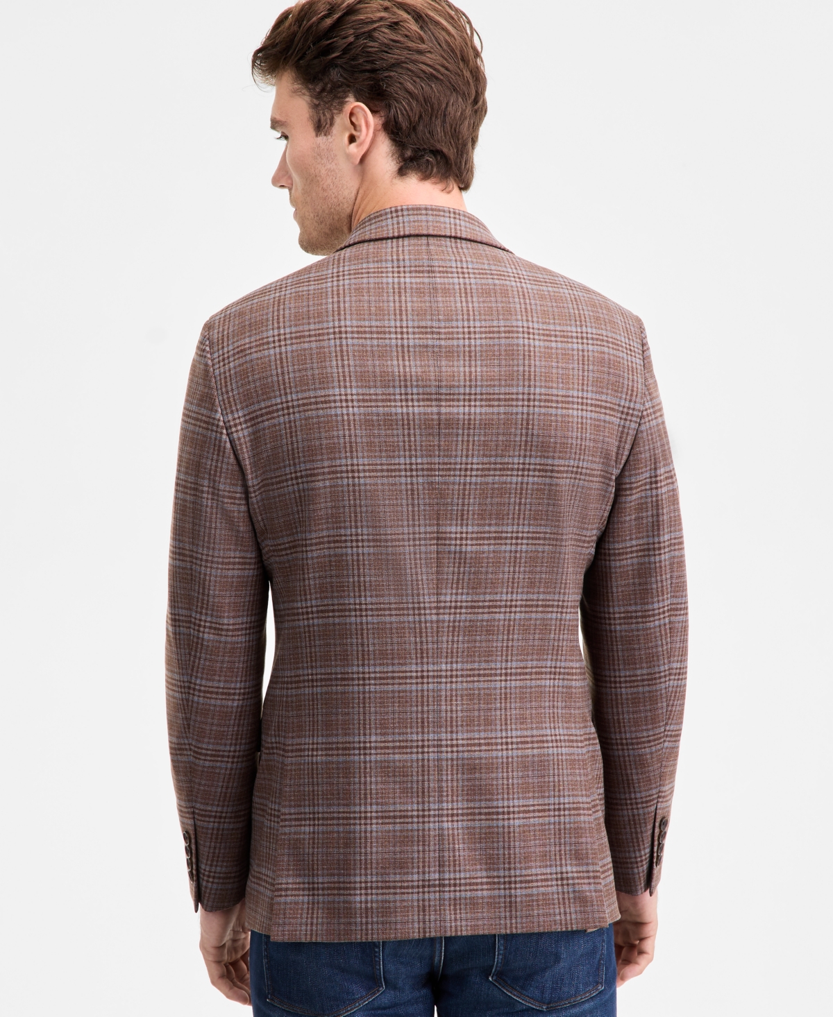Kenneth Cole Reaction Men's Slim-fit Techni-cole Plaid Sport Coat In Brown
