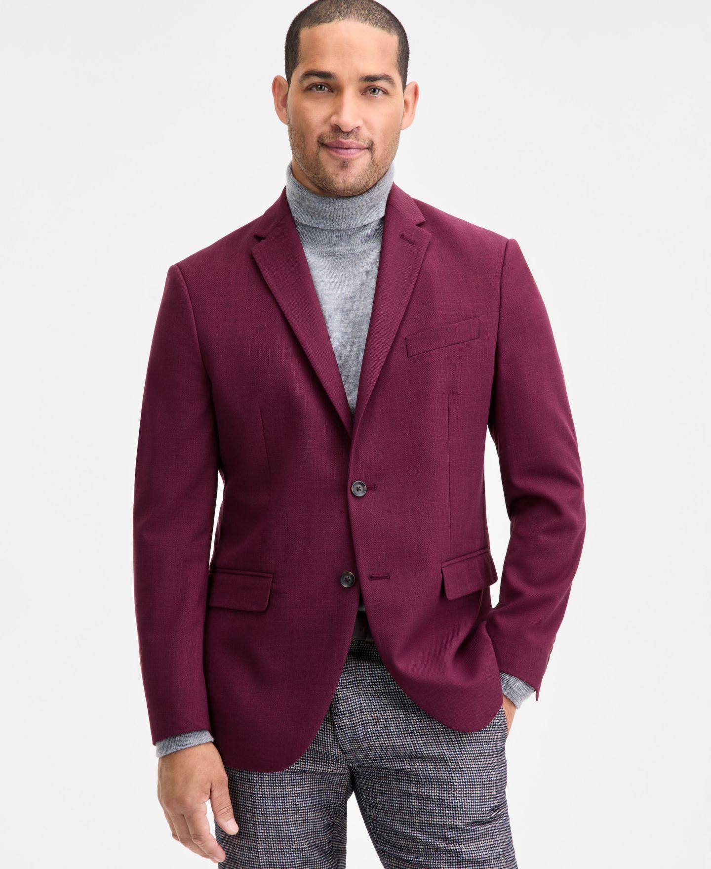 Мужской пиджак Kenneth Cole Reaction Slim-Fit Techni-Cole Solid Weave Sport Coat, цвет: Бордовый — фото 1
