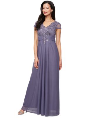 Alex Evenings Women's Embellished Short-Sleeve Gown - Purple - Gowns