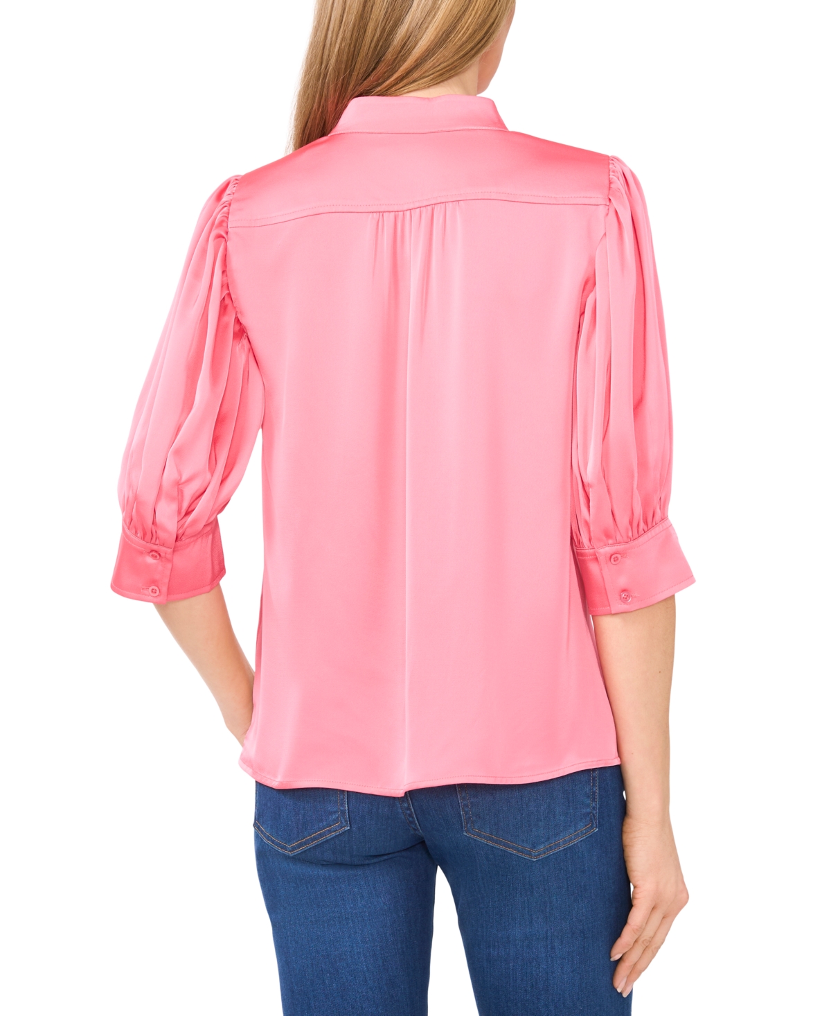 Cece Ruched Sleeve Hidden Placket Top In Confetti Pink