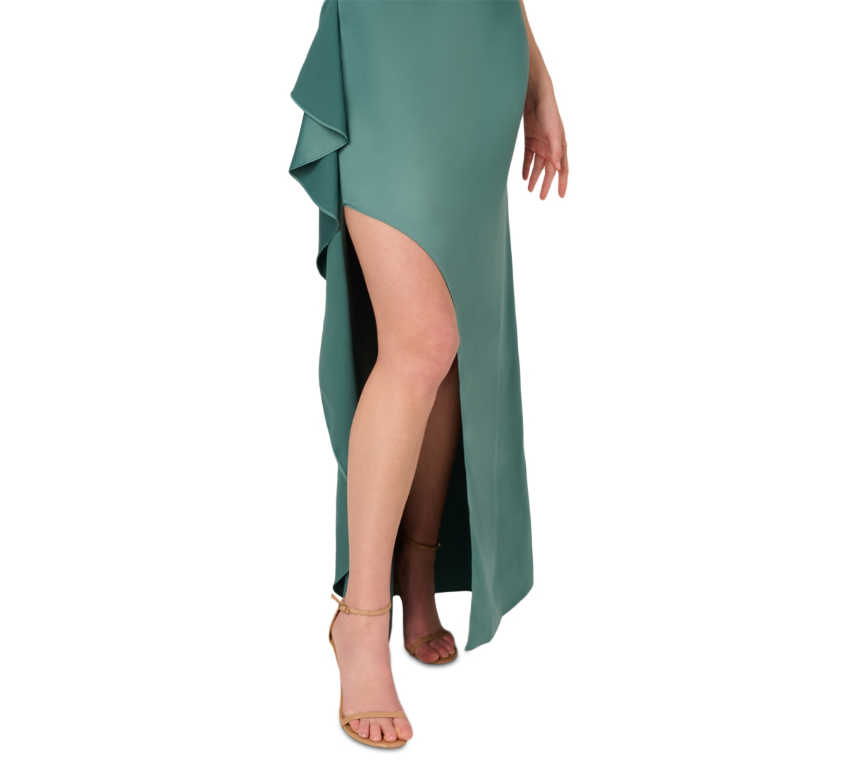 Adrianna Papell Petite One-shoulder Satin Gown In Greenslate