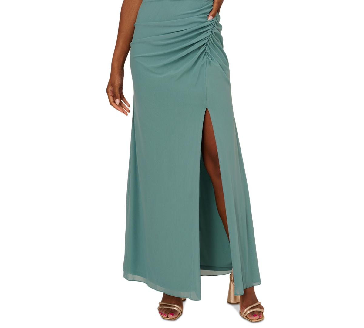 Adrianna Papell Women's V-neck Sleeveless Draped Gown In Greenslate