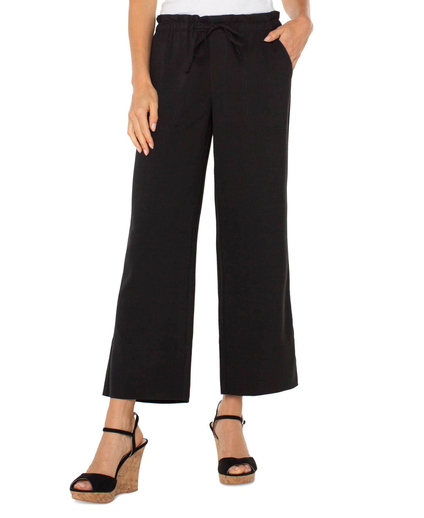 Женские брюки Liverpool Los Angeles Petite Cropped Pull-On Wide-Leg, цвет: Чёрный — фото 2