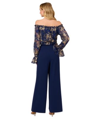 Women's Off-The-Shoulder Lace & Crepe Jumpsuit