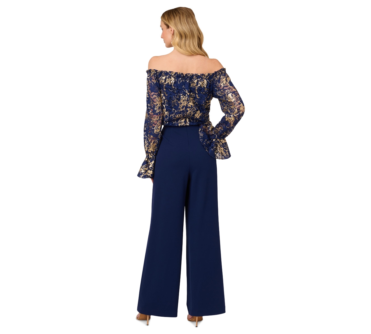 ADRIANNA PAPELL WOMEN'S OFF-THE-SHOULDER LACE & CREPE JUMPSUIT 