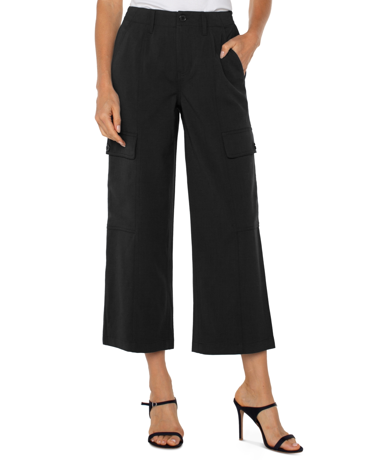 Petite High-Rise Cropped Wide-Leg Pants - Black