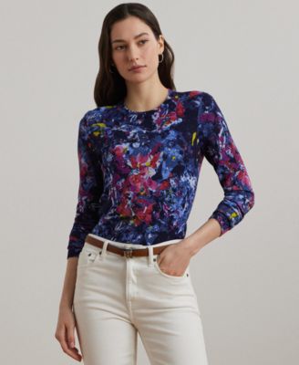 Womens Print Cotton Blend Sweater P Xs 3x