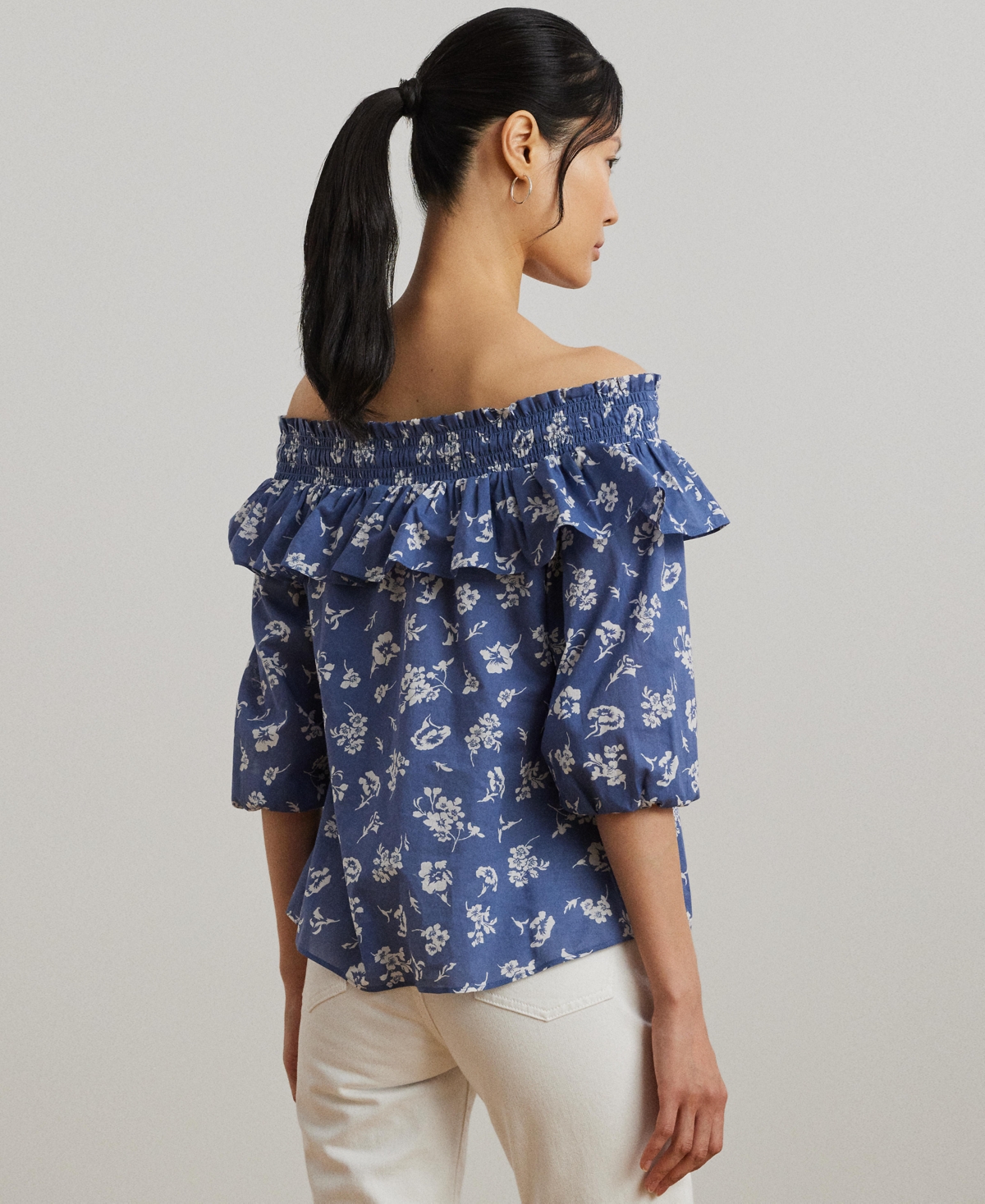 Shop Ralph Lauren Women's Floral Voile Off-the-shoulder Blouse