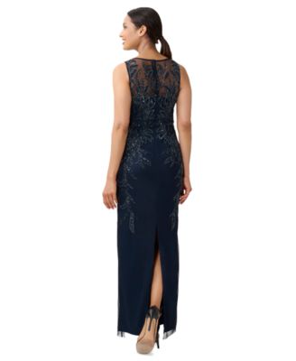 Petite Beaded Sleeveless Long Sheath Gown
