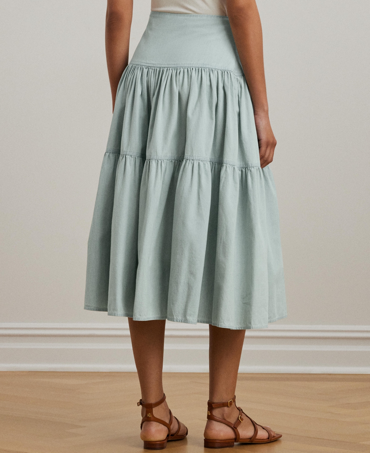 RALPH LAUREN WOMEN'S CHAMBRAY TIERED MIDI SKIRT 