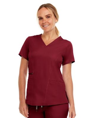 Plus Size Ruth 3-Pocket Multi Stitch V-Neck Scrub Top, Pewter, 3X Large