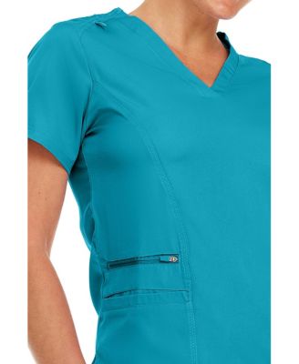 Plus Size Ruth 3-Pocket Multi Stitch V-Neck Scrub Top, Pewter, 3X Large