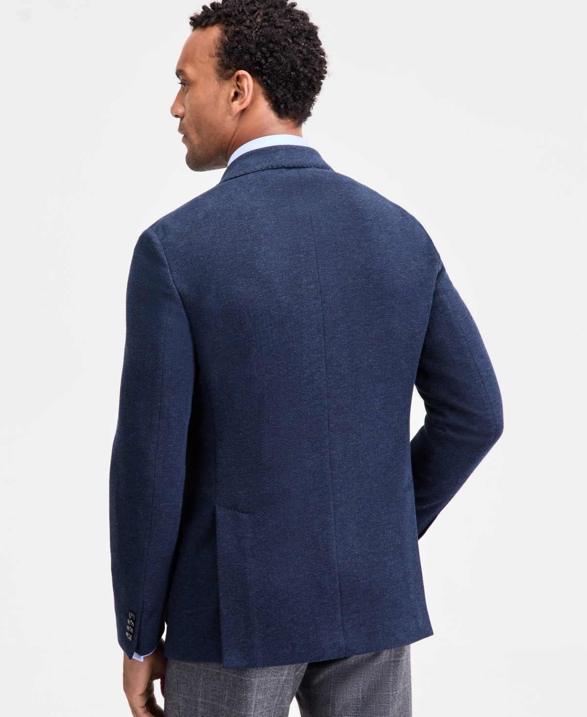 Michael Kors Men's Classic-fit Stretch Midnight Herringbone Knit Sport Coat In Blue