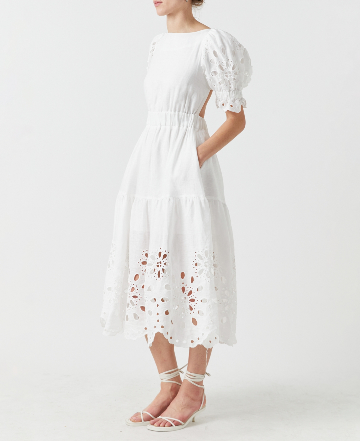 English Factory Women's Boat-neck Linen Midi Dress