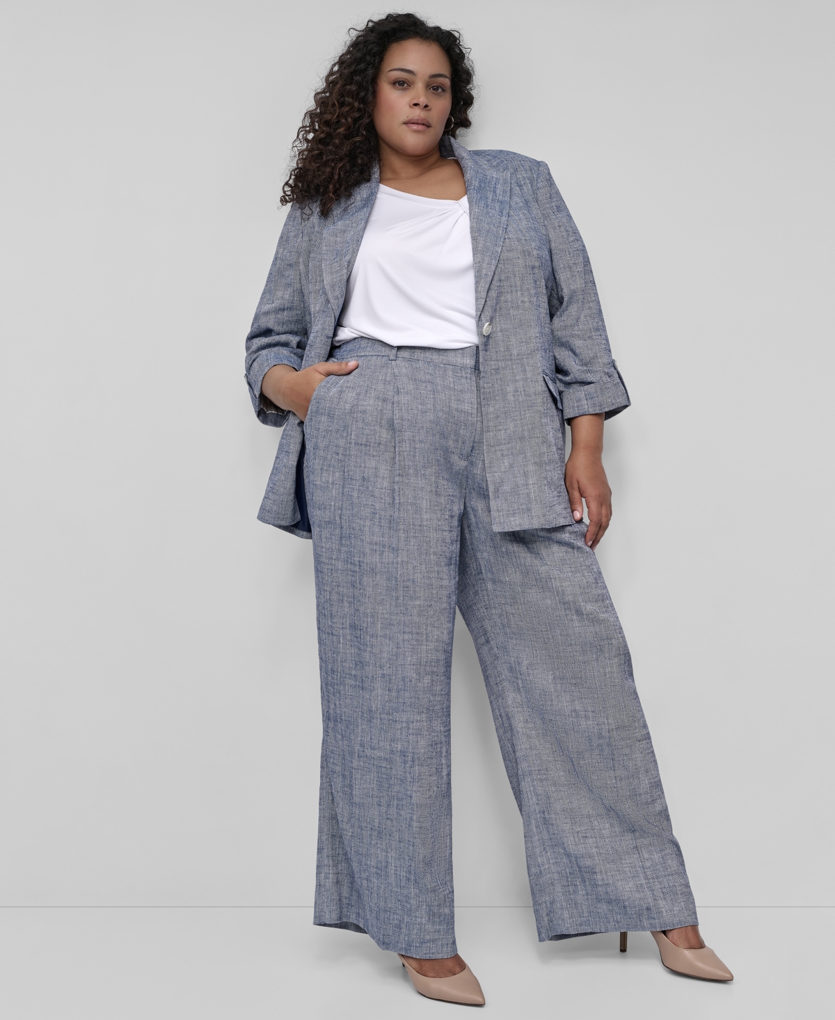 Dkny Plus Size One-button Roll-tab-sleeve Jacket