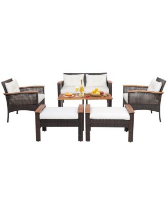 7 Piece Outdoor Wicker Conversation Set Patio Rattan Sofa Set  w/ Coffee Tables Cushions