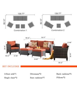 5 Piece Patio Furniture, Outdoor Furniture Sets, Modern Wicker Patio Furniture Sectional and 2 Pillows, All Weather Garden Patio Sofa, Backyard