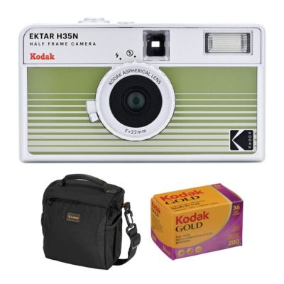 EKTAR H35N Half Frame Film Camera Striped Bundle with Kodacolor Gold 200 35mm Color Negative Roll Film and Slinger Alpine Shoulder Bag