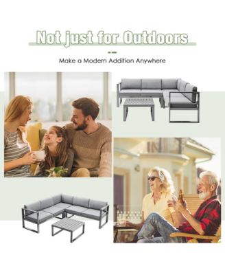 4 Piece Aluminum Patio Furniture Set Outdoor Conversation Set w/ Coffee Table & Cushions