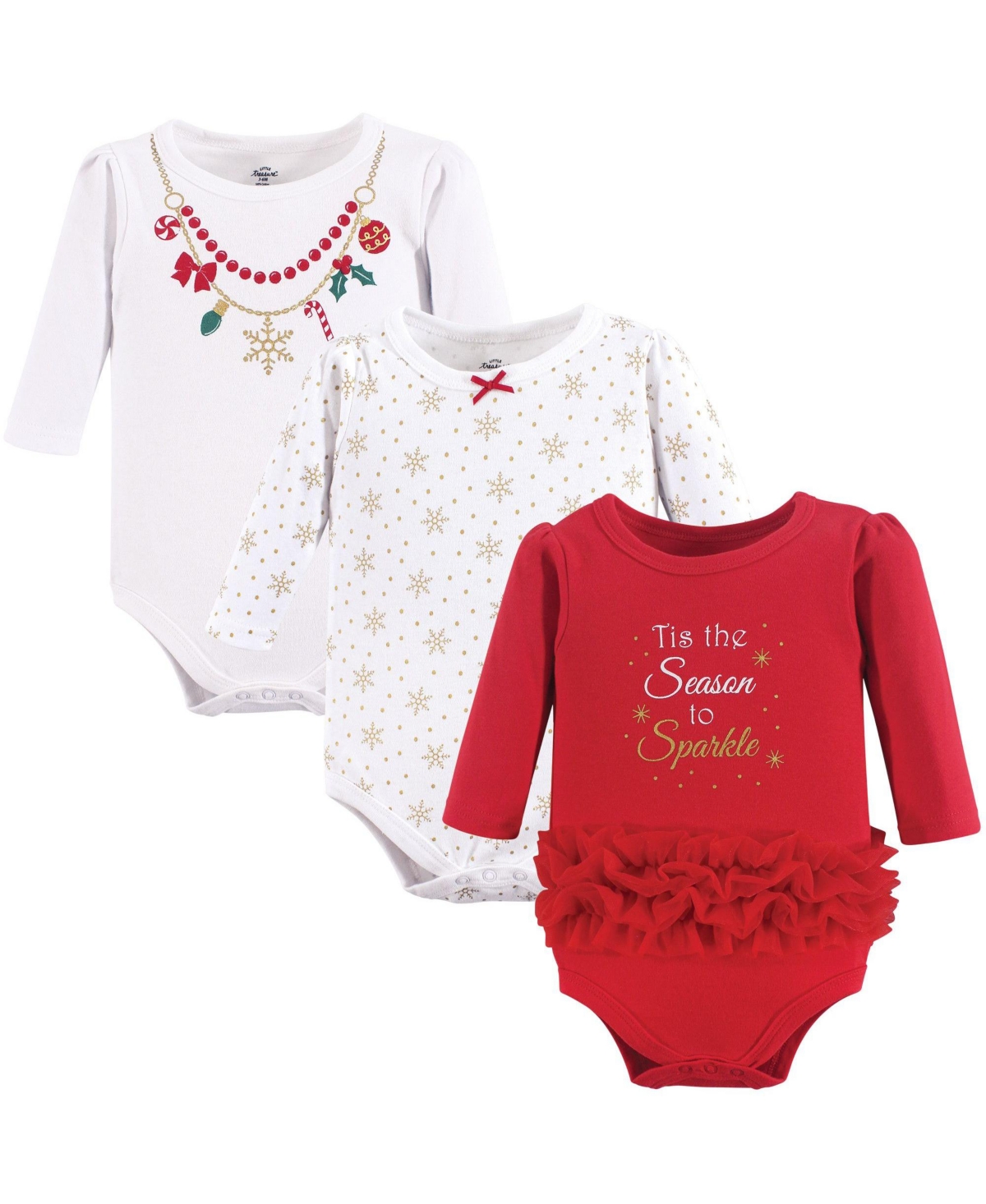 Little Treasure Baby Girls 3Pk Long Sleeve Bodysuits