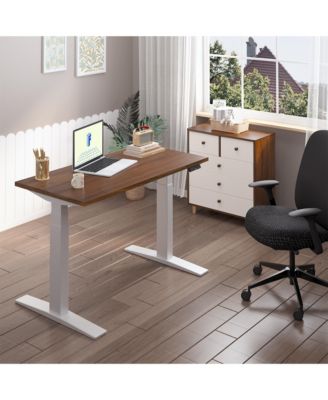E7-COMMERCIAL 48  W Electric Adjustable Standing Desk, Black Walnut Top, White Base