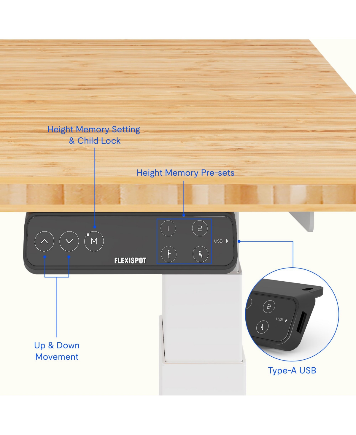 Flexispot E7-commercial 72 W Electric Adjustable Standing Desk, Bamboo Top, White Base