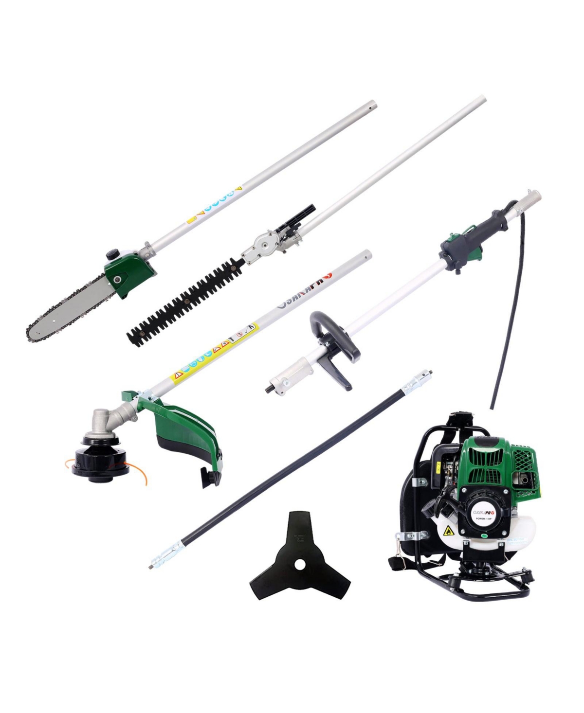 Backpack 4 in 1 Multi-Functional Trimming Tool, 31CC 4-stroke Garden Tool System with Gas Pole Saw, Hedge Trimmer, Grass Trimmer, and Brush Cutter Epa
