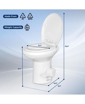 RV Plastic Bowl Gravity Flush Toilet with Hose Connector, Hand Sprayer, and Installation Kits