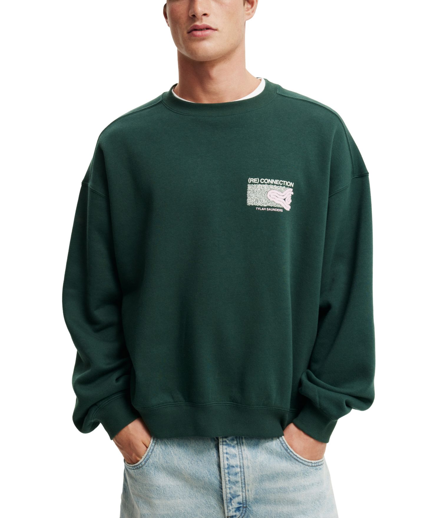 Мужской свитер COTTON ON Box Fit Crew Neck, цвет: Зелёный — фото 1