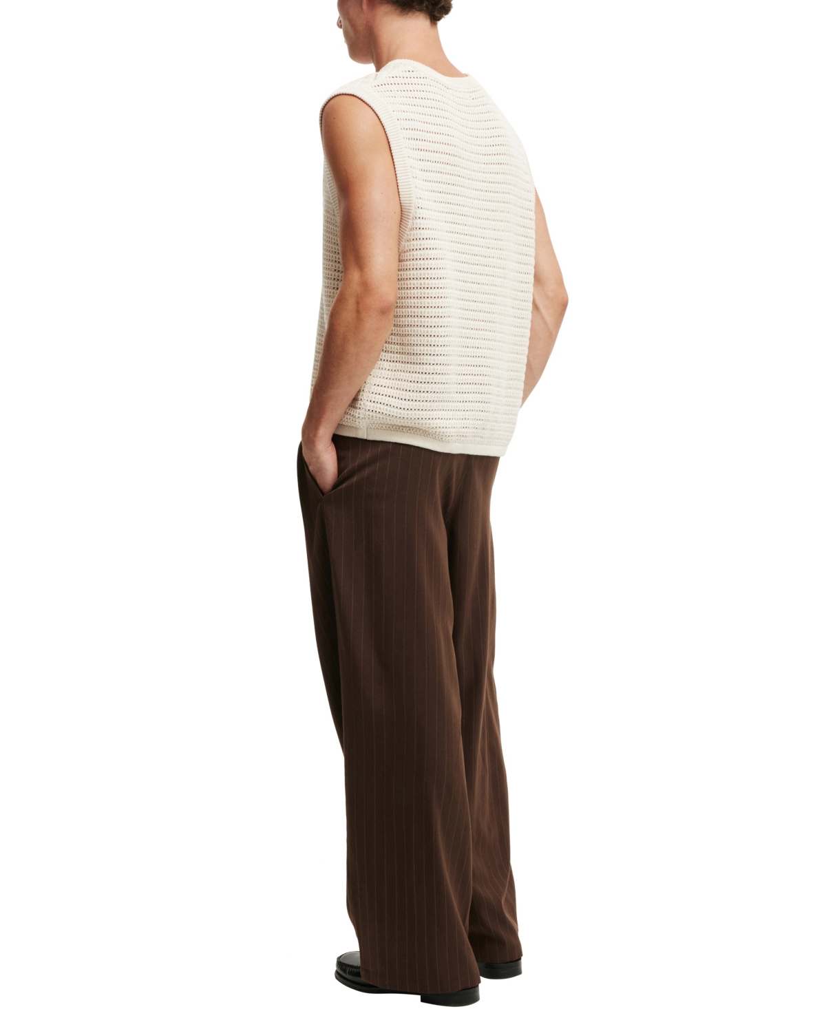 Shop Cotton On Men's Super Baggy Pleated Pants In Chocolate Pinstripe