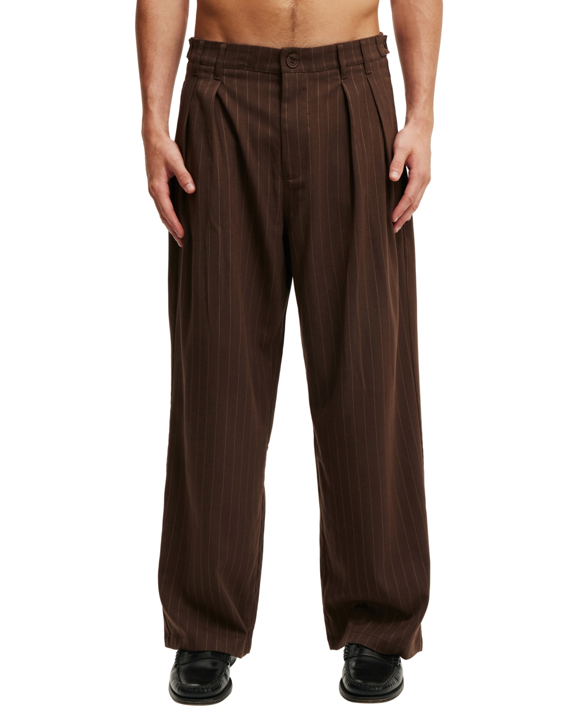 Shop Cotton On Men's Super Baggy Pleated Pants In Chocolate Pinstripe