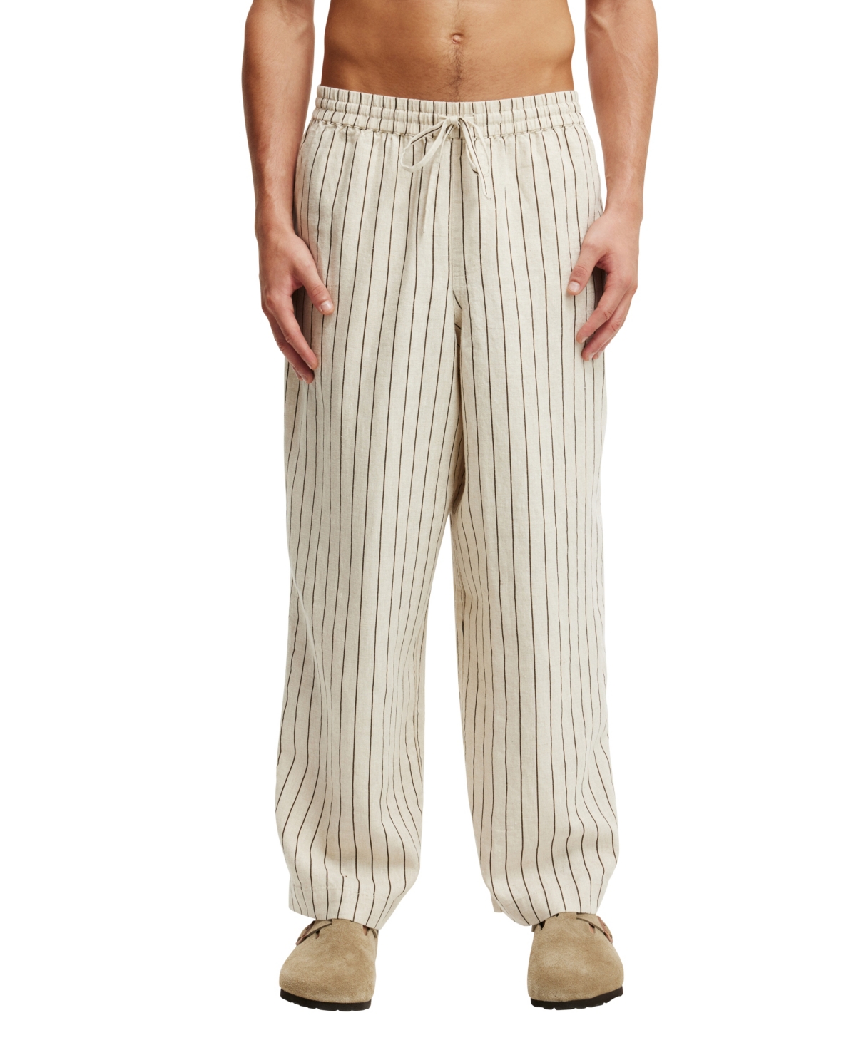 Shop Cotton On Men's Super Baggy Pants In Oatmeal,brown Stripe