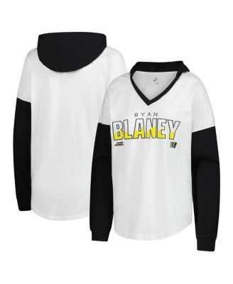 G-III 4Her by Carl Banks - Women's White/Black Ryan Blaney Bench Player Oversized Long Sleeve Hoodie V-Neck T-Shirt