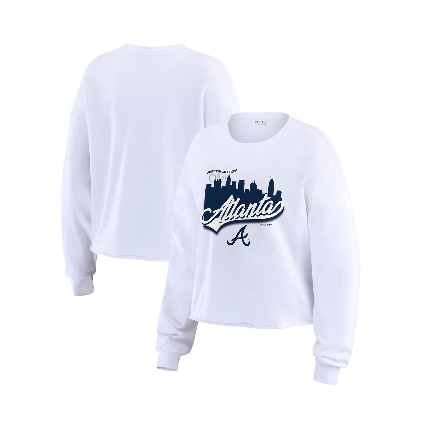 Женская футболка WEAR by Erin Andrews White Atlanta Braves Domestic Postcard Long Sleeve — фото 1