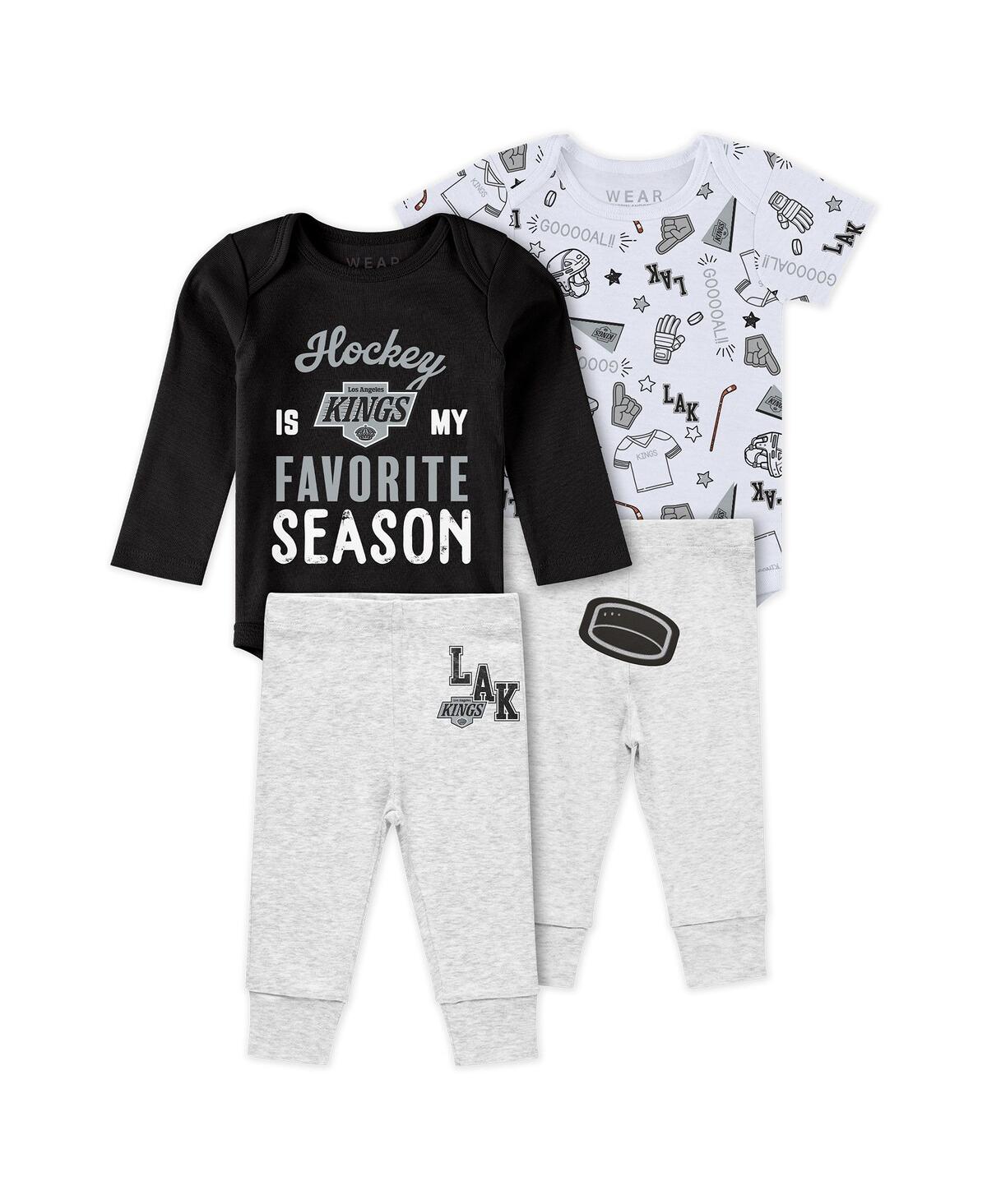Wear By Erin Andrews Baby Boys And Girls 3-piece Los Angeles Kings Turn Me Around Bodysuits And Pants Set In Black,heather Gray