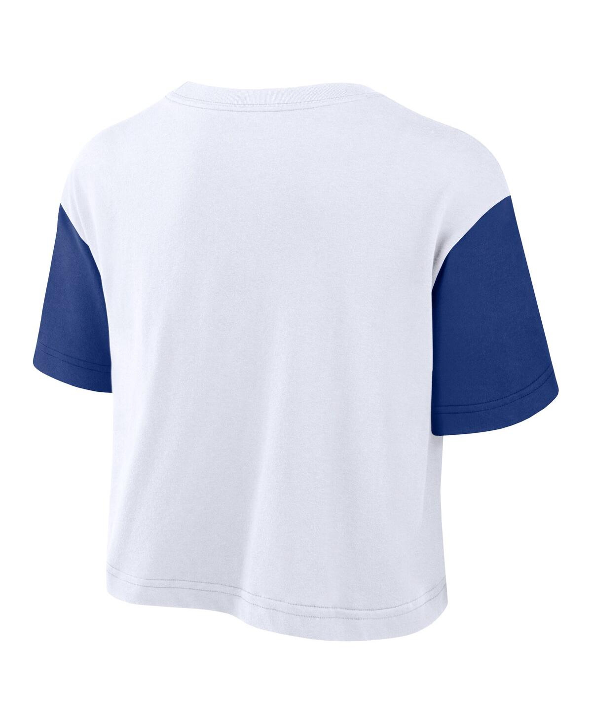 Nike Women's White/royal Los Angeles Dodgers Script Cropped Performance T-shirt In White,royal