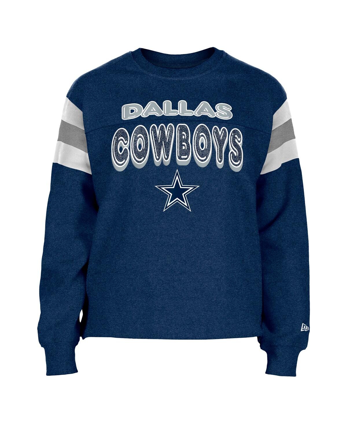 Shop New Era Big Girls Navy Dallas Cowboys Color Blocked Glitter Pullover Sweatshirt
