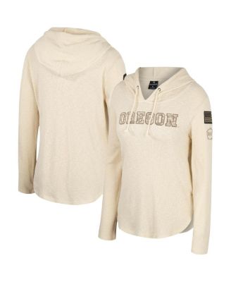 Colosseum - Women's Cream Oregon Ducks OHT Military Appreciation Casey Raglan Long Sleeve Hoodie T-Shirt