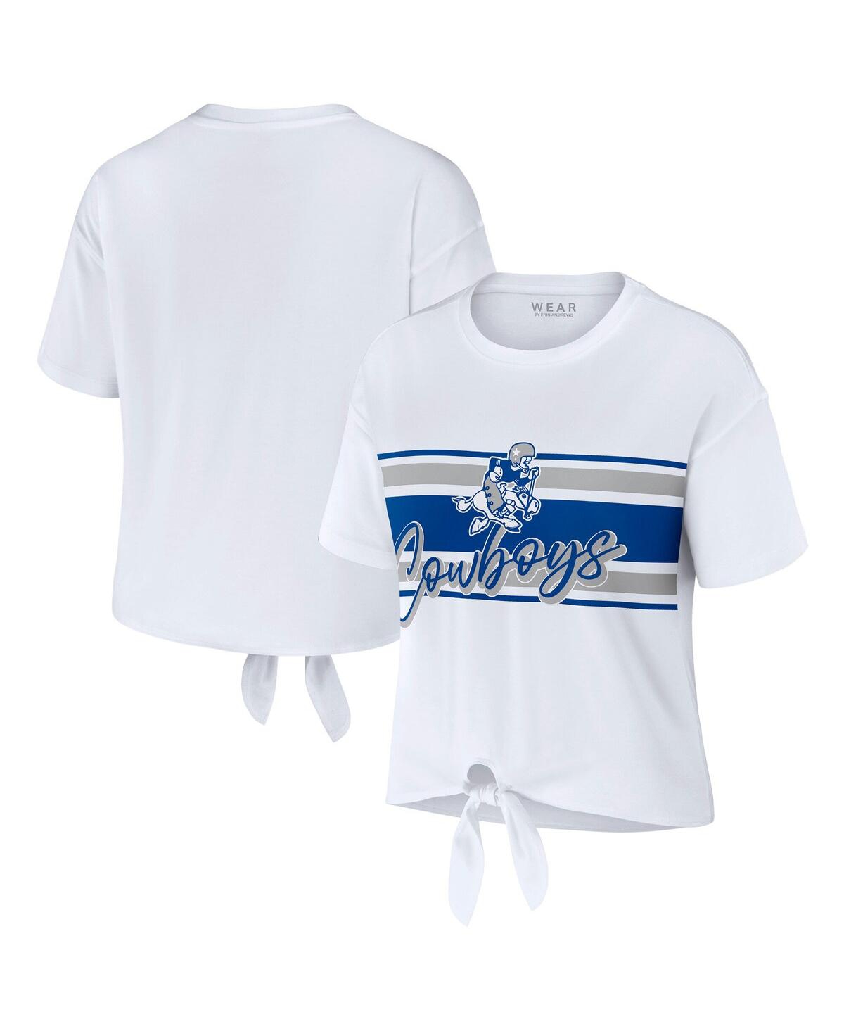 Wear By Erin Andrews Women's White Dallas Cowboys Front Tie Retro T-shirt In White