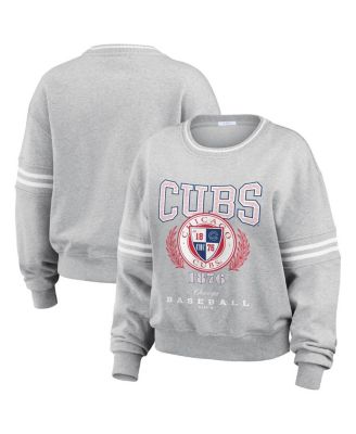 WEAR by Erin Andrews - Women's Heather Gray Chicago Cubs Domestic Crest Pullover Sweatshirt
