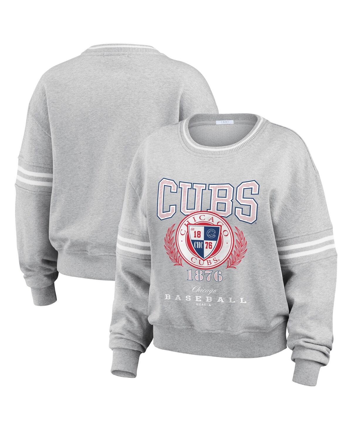 Shop Wear By Erin Andrews Women's Heather Gray Chicago Cubs Domestic Crest Pullover Sweatshirt