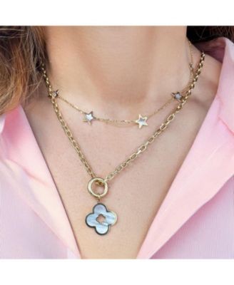 Mother of Pearl Clover Cut Out Charm 14K Gold