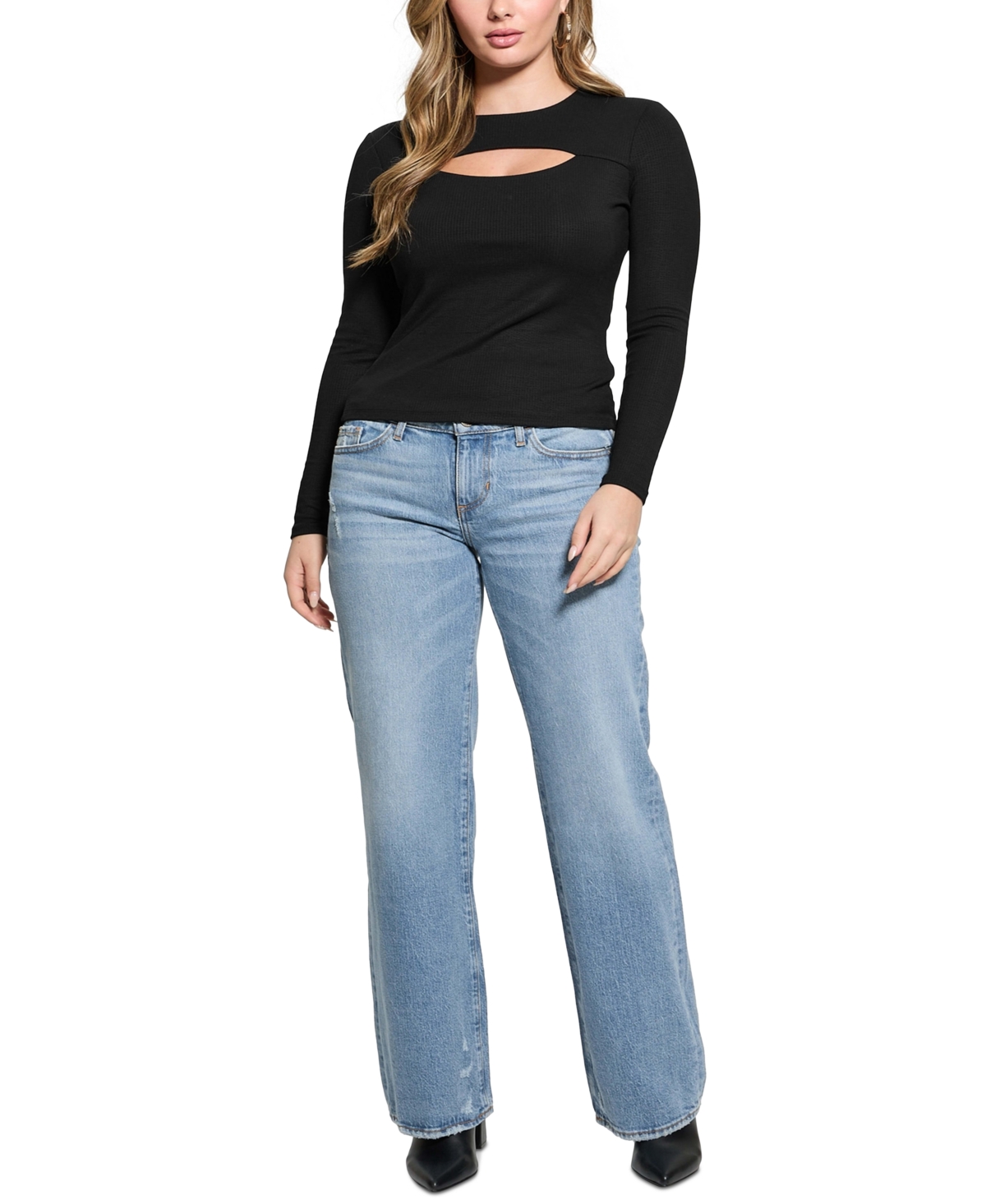 Guess Toni Cutout Rib Top In Jet Black A996