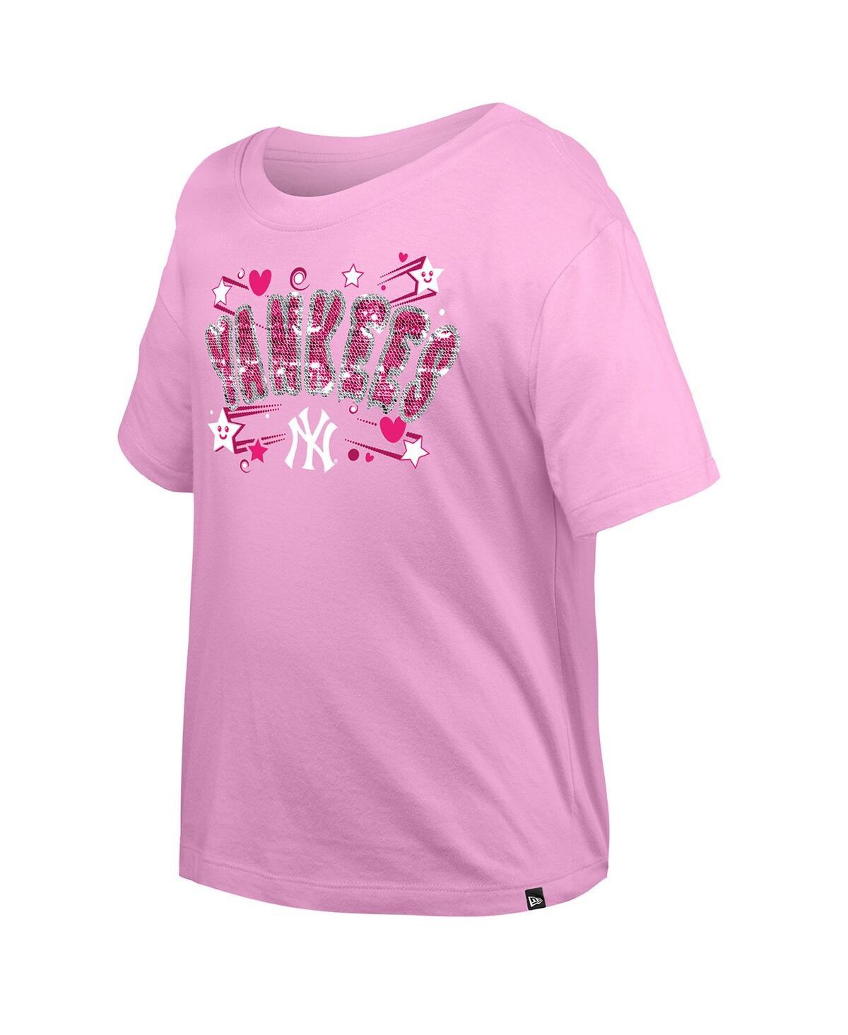 NEW ERA BIG GIRLS LIGHT PINK NEW YORK YANKEES FLIP SEQUIN TEAM T-SHIRT 