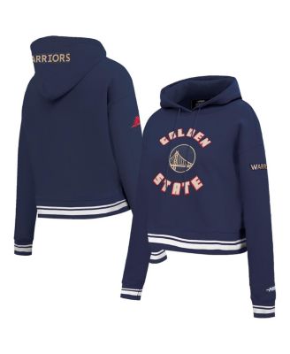 Pro Standard - Women's Navy Golden State Warriors 2024/25 City Edition Chenille Applique Cropped Pullover Hoodie