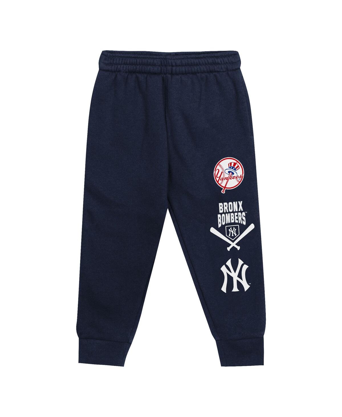 Outerstuff Toddler 2-piecegray/navy New York Yankees Wind Up Pullover Hoodie And Sweatpants Set In Gray,navy
