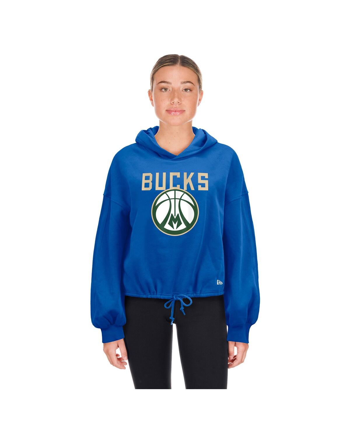 NEW ERA WOMEN'S ROYAL MILWAUKEE BUCKS 2024/25 CITY EDITION CROPPED PULLOVER HOODIE 