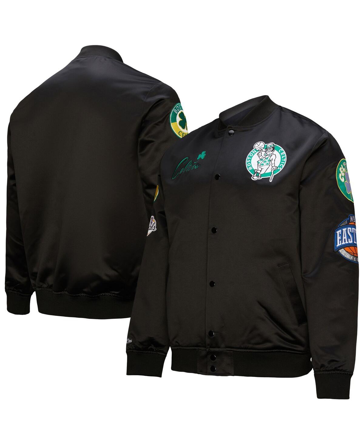 Mitchell & Ness Men's Black Boston Celtics Hardwood Classics Blackout Collection Satin Full-zip Jacket In Black
